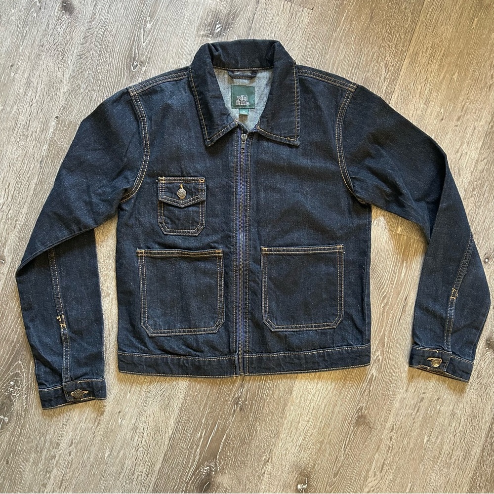 NWT XS Wild Fable Dark Wash Zip Up Denim Jean Jacket‎ Lightweight Cotton